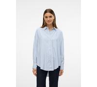 Langarmbluse VERO MODA "VMNORA LS OVERSIZE SHIRT WVN GA NOOS", Damen, Gr. XL, weiß (hellweiß stripes:nok blau jasper), Web, Obermaterial: 53% Polyester, 47% Viskose, gestreift, oversize Po-bedeckend,