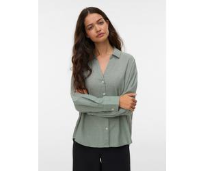 Langarmbluse VERO MODA "VMNORMA LS CHAMBRAY SHIRT", Damen, Gr. L, grün (laurel wreath detail:melange), Web, Obermaterial: 100% Baumwolle, meliert, loose fit Po-bedeckend, V-Ausschnitt, Blusen, Baumwol