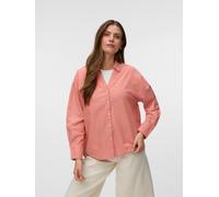 Langarmbluse VERO MODA "VMNORMA LS CHAMBRAY SHIRT", Damen, Gr. L, rosa (langoustino detail:melange), Web, Obermaterial: 100% Baumwolle, meliert, loose fit Po-bedeckend, V-Ausschnitt, Blusen, Baumwolle