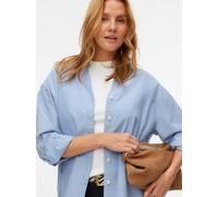 Langarmbluse VERO MODA "VMNORMA LS CHAMBRAY SHIRT", Damen, Gr. M, blau (light blau detail:melange), Web, Obermaterial: 100% Baumwolle, meliert, loose fit Po-bedeckend, V-Ausschnitt, Blusen, Baumwolle,