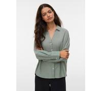 Langarmbluse VERO MODA "VMNORMA LS CHAMBRAY SHIRT", Damen, Gr. XL, grün (laurel wreath detail:melange), Web, Obermaterial: 100% Baumwolle, meliert, loose fit Po-bedeckend, V-Ausschnitt, Blusen, Baumwo