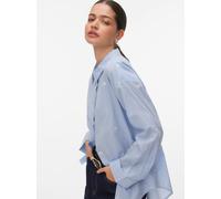 Langarmbluse VERO MODA "VMODONA LS SHIRT WVN NOOS", Damen, Gr. M, brunnera blau detail:emb hibiscus snow weiß, Web, Obermaterial: 100% Baumwolle, bestickt, gemustert, regular fit Po-bedeckend, Blusen,