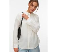 Langarmbluse VERO MODA "VMODONA LS SHIRT WVN NOOS", Damen, Gr. M, weiß (snow weiß detail:emb daisy snow weiß, gelb), Web, Obermaterial: 100% Baumwolle, bestickt, gemustert, regular fit Po-bedeckend, B