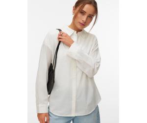 Langarmbluse VERO MODA "VMODONA LS SHIRT WVN NOOS", Damen, Gr. S, weiß (snow weiß detail:emb daisy snow weiß, gelb), Web, Obermaterial: 100% Baumwolle, bestickt, gemustert, regular fit Po-bedeckend, B