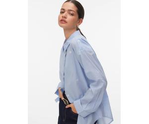 Langarmbluse VERO MODA "VMODONA LS SHIRT WVN NOOS", Damen, Gr. XS, brunnera blau detail:emb hibiscus snow weiß, Web, Obermaterial: 100% Baumwolle, bestickt, gemustert, regular fit Po-bedeckend, Blusen