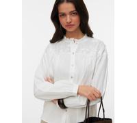 Langarmbluse VERO MODA "VMTUESDAY L/S DETAIL TOP WVN", Damen, Gr. L, snow weiß, Web, Obermaterial: 100% Baumwolle, unifarben, hüftbedeckend, Blusen, Baumwolle (92478321-L) snow weiß