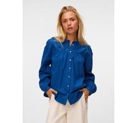 Langarmbluse VERO MODA "VMTUESDAY L/S DETAIL TOP WVN", Damen, Gr. XS, navy peony, Web, Obermaterial: 100% Baumwolle, unifarben, hüftbedeckend, Blusen, Baumwolle (68478747-XS) navy peony