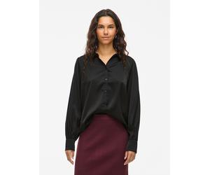 Langarmbluse VILA "VIENNA RAVENNA L/S BALLOON SHIRT - NOOS", Damen, Gr. 38, schwarz (schwarz beauty), Web, Obermaterial: 100% Polyester, unifarben, regular fit normal, angesetztes Bündchen, Blusen, Ku