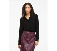 Langarmbluse VILA "VIJOSA L/S V-NECK SHIRT - NOOS", Damen, Gr. 40, schwarz (schwarz beauty), Web, Obermaterial: 100% Polyester, unifarben, regular fit hüftlang, V-Ausschnitt, Blusen Langarmbluse (9422