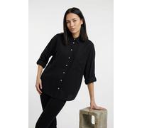 Langarmbluse VILA "VIPRISILLA L/S LOOSE SHIRT - NOOS", Damen, Gr. 42, schwarz (schwarz beauty), Web, Obermaterial: 50% Viskose, 40% Baumwolle, 10% Leinen, unifarben, lässig geschnitten normal, Blusen