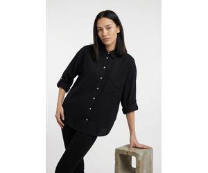 Langarmbluse VILA "VIPRISILLA L/S LOOSE SHIRT - NOOS", Damen, Gr. 44, schwarz beauty, Web, Obermaterial: 50% Viskose, 40% Baumwolle, 10% Leinen, unifarben, lässig geschnitten normal, Blusen (69300534-