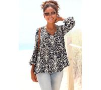 Langarmbluse VIVANCE, Damen, Gr. 36, blau (marine, beige bedruckt), Web, Obermaterial: 100% Viskose, bedruckt, figurumspielend hüftlang, Rundhals, elastischer Bund mit innenliegendem Gummizug, Blusen,