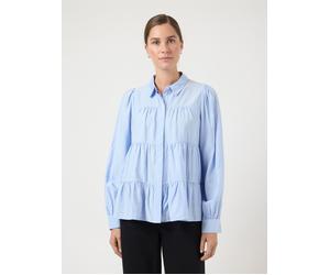Langarmbluse Y.A.S "YASPALA LS SHIRT S. NOOS", Damen, Gr. L, kentucky blau, Web, Obermaterial: 87% Viskose, 13% Nylon, unifarben, regular fit normal, Blusen (25594826-L) kentucky blau