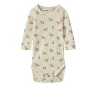 Langarmbody LIL' ATELIER "NBMNALU WO LS SLIM BODY LIL NOOS", Jungen, Gr. 68, N-Gr, beige (turtledove aop:fox), Strick, Obermaterial: 60% Wolle, 40% Modal, bedruckt, Rundhals, Bodys, mit hohem Wollante