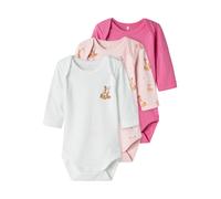 Langarmbody NAME IT "NBFBODY 3P LS IBIS ROSE DEER NOOS", Mädchen, Gr. 92, N-Gr, rosa (ibis rose), Sweatware, Obermaterial: 100% Baumwolle, bedruckt, unifarben, regular fit, amerikanischer Ausschnitt,