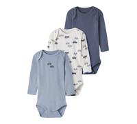 Langarmbody NAME IT "NBMBODY 3P LS CAR NOOS", Jungen, Gr. 98, N-Gr, blau (jet stream pack:w, ashley blau, vintage indigo), Jersey, Obermaterial: 100% Baumwolle, bedruckt, amerikanischer Ausschnitt, Bo