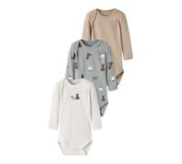 Langarmbody NAME IT "NBMBODY 3P LS DOG NOOS", Jungen, Gr. 98, N-Gr, bunt (grün milieu pack:w, jet stream, sesame), Jersey, Obermaterial: 100% Baumwolle, bedruckt, unifarben, amerikanischer Ausschnitt,