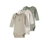 Langarmbody NAME IT "NBMBODY 3P LS FOX NOOS", Jungen, Gr. 80, N-Gr, beige (shadow), Feinripp, Obermaterial: 100% Baumwolle, bedruckt, unifarben, normal, amerikanischer Ausschnitt, Bodys (66224503-80)