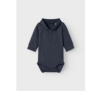 Langarmbody NAME IT "NBMHOLGER LS POLO BODY NOOS", Mädchen, Gr. 86, N-Gr, blau (schwarz sapphire), Jersey, Obermaterial: 95% Baumwolle, 5% Elasthan, unifarben, regular fit, Bodys (14845521-86) schwarz