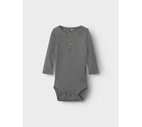 Langarmbody NAME IT "NBMKAB LS BODY NOOS", Mädchen, Gr. 50, N-Gr, grau (mockingbird detail:melange), Feinripp, Obermaterial: 57% Baumwolle, 38% Modal, 5% Elasthan, meliert, unifarben, regular fit, Run