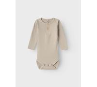 Langarmbody NAME IT "NBMKAB LS BODY NOOS", Mädchen, Gr. 56, N-Gr, beige (pure cashmere), Feinripp, Obermaterial: 57% Baumwolle, 38% Modal, 5% Elasthan, unifarben, regular fit, Rundhals, Bodys (4971791