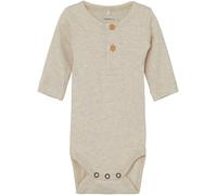 Langarmbody NAME IT "NBMKAB LS BODY NOOS", Mädchen, Gr. 68, N-Gr, beige (peyote melange), Feinripp, Obermaterial: 57% Baumwolle, 38% Modal, 5% Elasthan, meliert, unifarben, regular fit, Rundhals, Body