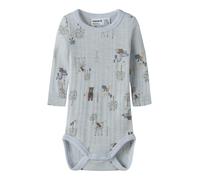 Langarmbody NAME IT "NBMWANG WOOL NEEDLE LS BODY NOOS", Kinder, Gr. 86, N-Gr, grau (arctic ice aop:forest animals), Strick, Obermaterial: 100% Wolle, bedruckt, Basic, Rundhals, abgesteppte Kante, Body