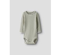 Langarmbody NAME IT "NBNBANI LS BODY NOOS", Jungen, Gr. 56, N-Gr, grün (dusty olive), Jersey, Obermaterial: 57% Baumwolle, 38% Modal, 5% Elasthan, geringelt, gestreift, regular fit, Rundhals, Bodys (2