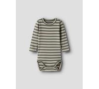 Langarmbody NAME IT "NBNBANIO LS BODY NOOS", Jungen, Gr. 80, N-Gr, grün (dusty olive stripes:pure cashmere), Jersey, Obermaterial: 57% Baumwolle, 38% Modal, 5% Elasthan, gestreift, Rundhals, Bodys, Ba