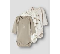 Langarmbody NAME IT "NBNBODY 3P LS ANIMAL NOOS", Jungen, Gr. 80, N-Gr, jet stream, Jersey, Obermaterial: 100% Baumwolle, bedruckt, meliert, unifarben, amerikanischer Ausschnitt, Bodys (71120107-80) je