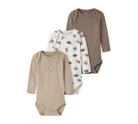 Langarmbody NAME IT "NBNBODY 3P LS SLOTH NOOS", Jungen, Gr. 56, N-Gr, jet stream pack:w, sesame, coca mocha, Jersey, Obermaterial: 100% Baumwolle, bedruckt, amerikanischer Ausschnitt, Bodys, Baumwolle
