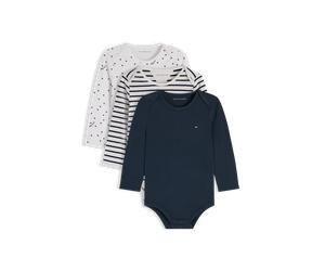 Langarmbody TOMMY HILFIGER, Jungen, Gr. 62, N-Gr, schwarz night navy, Jersey, Obermaterial: 93% Baumwolle, 7% Elasthan, bedruckt, gemustert, unifarben, regular fit, Rundhals, abgesteppte Kante, Bodys,