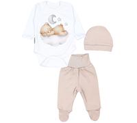 Langarmbody TUPTAM "Set Baby Bekleidungsset Langarmbody Hose Mütze3 teilig", Jungen, Gr. 50, N-Gr, braun (bärchen auf der wolke weiß beige), Obermaterial: 100% Baumwolle CO., Bodys (73078836-50) bärch