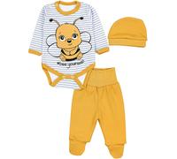 Langarmbody TUPTAM "Set Baby Bekleidungsset Langarmbody Hose Mütze3 teilig", Jungen, Gr. 68, N-Gr, gelb (biene gelb, streifen grau), Obermaterial: 100% Baumwolle CO., Bodys (57159206-68) biene gelb, s