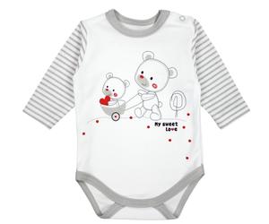 Langarmbody TUPTAM "Set Baby Bekleidungsset Langarmbody Hose Mütze3 teilig", Jungen, Gr. 68, N-Gr, grau (streifenmuster grau, bärchen herz), Obermaterial: 100% Baumwolle CO., Bodys (47473366-68) strei