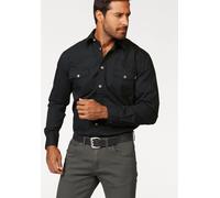 Langarmhemd ARIZONA, Herren, Gr. 45/46 (XXL), N-Gr, schwarz, Obermaterial: 100% Baumwolle, unifarben, regular fit, mit Knöpfen, Hemden, im Western-Stil, Topseller (532112-45) schwarz