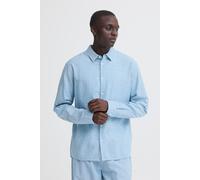 Langarmhemd BLEND "BHABAN SHIRT PP NOOS", Herren, Gr. M, N-Gr, blau (lichen blau), Web, Obermaterial: 70% Baumwolle, 30% Leinen, Leinenoptik, unifarben, regular fit, Krempelärmel 1-Knopf-Manschette mi