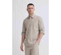 Langarmhemd BLEND "BHABAN SHIRT PP NOOS", Herren, Gr. M, N-Gr, crockery, Web, Obermaterial: 70% Baumwolle, 30% Leinen, Leinenoptik, unifarben, regular fit, Krempelärmel 1-Knopf-Manschette mit Schlitz,