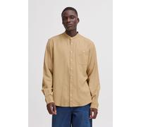 Langarmhemd BLEND "BHBobby Shirt mandarin", Herren, Gr. S, US-Größen, cornstalk, 55% Leinen, 45% Viskose, unifarben, regular fit, ohne Ausschnitt, gerader Abschluss, Hemden, Stilvolles Langarmhemd aus