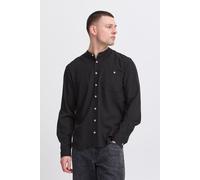 Langarmhemd BLEND "BHBobby Shirt mandarin", Herren, Gr. XL, US-Größen, schwarz, 55% Leinen, 45% Viskose, unifarben, regular fit, ohne Ausschnitt, gerader Abschluss, Hemden, Stilvolles Langarmhemd aus 