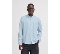 Langarmhemd BLEND "BHBobby Shirt mandarin", Herren, Gr. XXL, US-Größen, blau bell, 55% Leinen, 45% Viskose, unifarben, regular fit, ohne Ausschnitt, gerader Abschluss, Hemden, Stilvolles Langarmhemd a