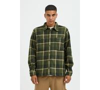 Langarmhemd BLEND "BHOvershirt", Herren, Gr. L, US-Größen, forest night, 100% Polyester, kariert, regular fit, normaler Saum, Hemden, Lässiges kariertes Overshirt mit Brusttasche (66110019-L) forest n