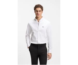 Langarmhemd BOSS GREEN "B MOTION L", Herren, Gr. 4XL, N-Gr, weiß100, Web, Obermaterial: 100% Baumwolle, regular fit, 2-Knopf-Manschette mit Schlitz, Hemden, mit Logo-Druck (31718028-4XL) weiß100