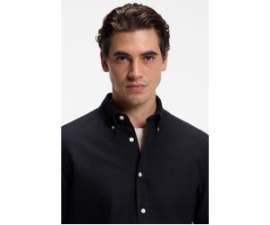 Langarmhemd BOSS, Herren, Gr. XL (43/44), N-Gr, schwarz (dunkelblau404), Web, Obermaterial: 100% Baumwolle, unifarben, regular fit normal, Rundhals, Manschette, Hemden, Button-down-Kragen, Regular Fit
