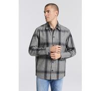 Langarmhemd BOSS ORANGE "Locky", Herren, Gr. M, N-Gr, open grau062, Web, Obermaterial: 50% Wolle, 50% Polyester. Futter: 100% Nylon, kariert, meliert, oversize normal, Rundhals, 1-Knopf-Manschette, He