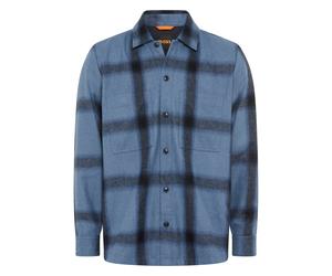 Langarmhemd BOSS ORANGE "Locky", Herren, Gr. XL, N-Gr, open blau495, Web, Obermaterial: 50% Wolle, 50% Polyester, kariert, meliert, oversize normal, Rundhals, 1-Knopf-Manschette, Hemden, melierte Woll