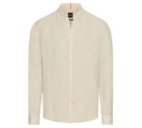 Langarmhemd BOSS ORANGE "Race_1_M", Herren, Gr. XL, N-Gr, beige (light beige271), Web, Obermaterial: 100% Leinen, unifarben, casual, regular fit hüftbedeckend, Rundhals, Langarm 1-Knopf-Manschette mit