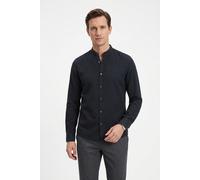 Langarmhemd BOSS ORANGE "Race", Herren, Gr. XL, N-Gr, blau (dunkelblau404), Web, Obermaterial: 100% Leinen, unifarben, regular fit hüftbedeckend, Rundhals, 1-Knopf-Manschette mit Schlitz, Hemden, mit