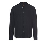 Langarmhemd BOSS ORANGE "Race", Herren, Gr. XXL, N-Gr, blau (dunkelblau404), Web, Obermaterial: 100% Leinen, unifarben, regular fit hüftbedeckend, Rundhals, 1-Knopf-Manschette mit Schlitz, Hemden Lang