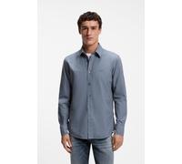 Langarmhemd BOSS ORANGE "Relegant Regular Fit", Herren, Gr. L (41/42), N-Gr, grau (medium blau424), Web, Obermaterial: 100% Baumwolle, regular fit, hoch geschlossener Ausschnitt, eingesetzt 2-Knopf-Ma